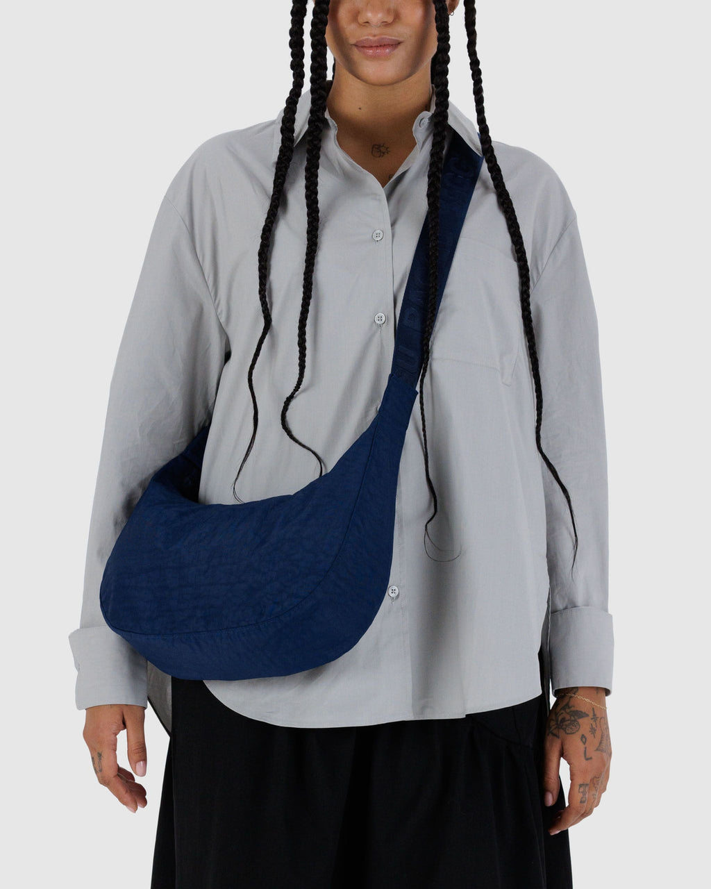Medium Nylon Crescent Bag- Navy