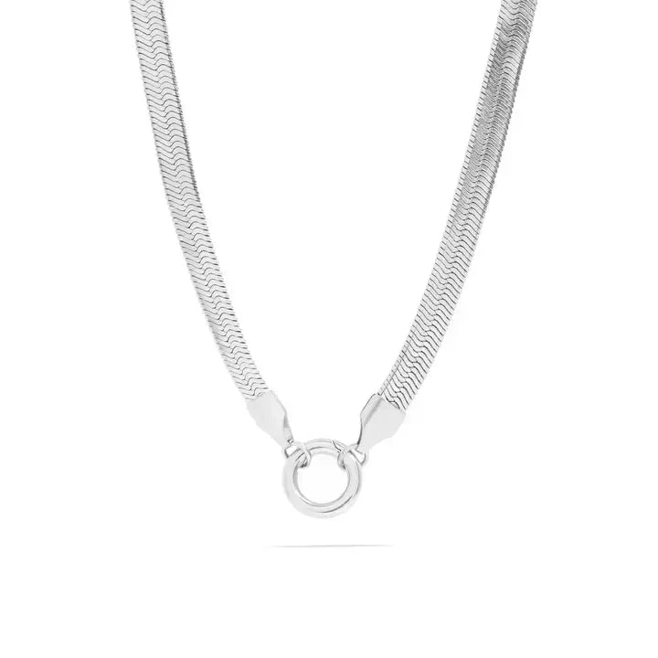 Stainless Herringbone Charm Holder Necklace-16-18"