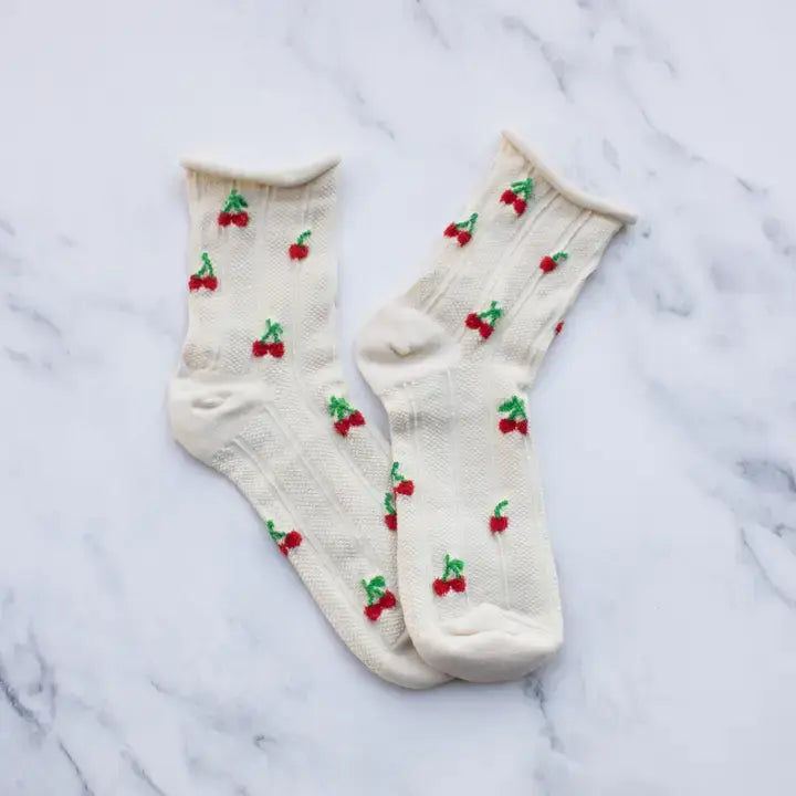 Vintage Cherry Socks - Oatmeal/Cherry