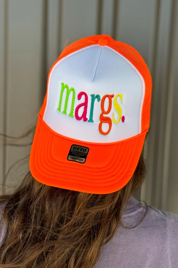 Margs White/Neon Orange Trucker Hat