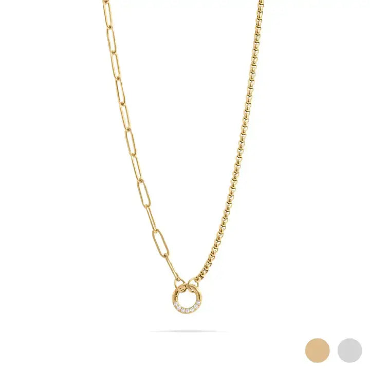 Split Chain with Stone Charm Holder- Gold