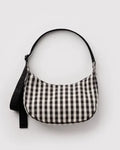 Medium Nylon Crescent Bag - Black and Cream Gingham