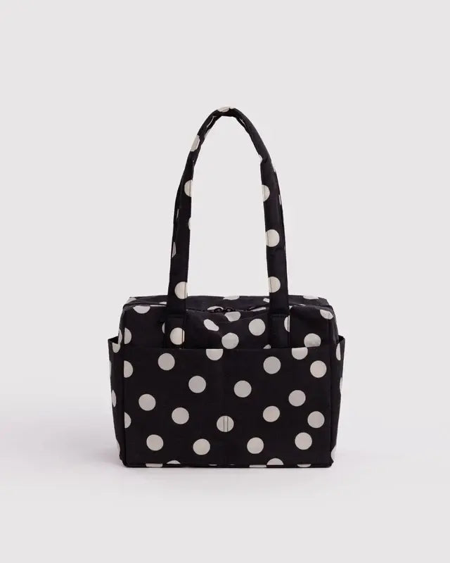 Everyday Cloud Bag - Black and Cream Polka Dot