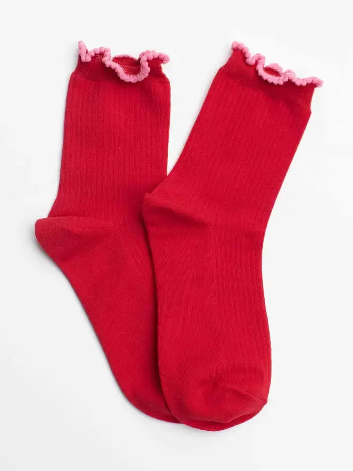 Ruffle Edge Socks- Red/Pink