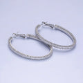 Silver 50mm Clear CZ Tennis Hinge Hoop Earring