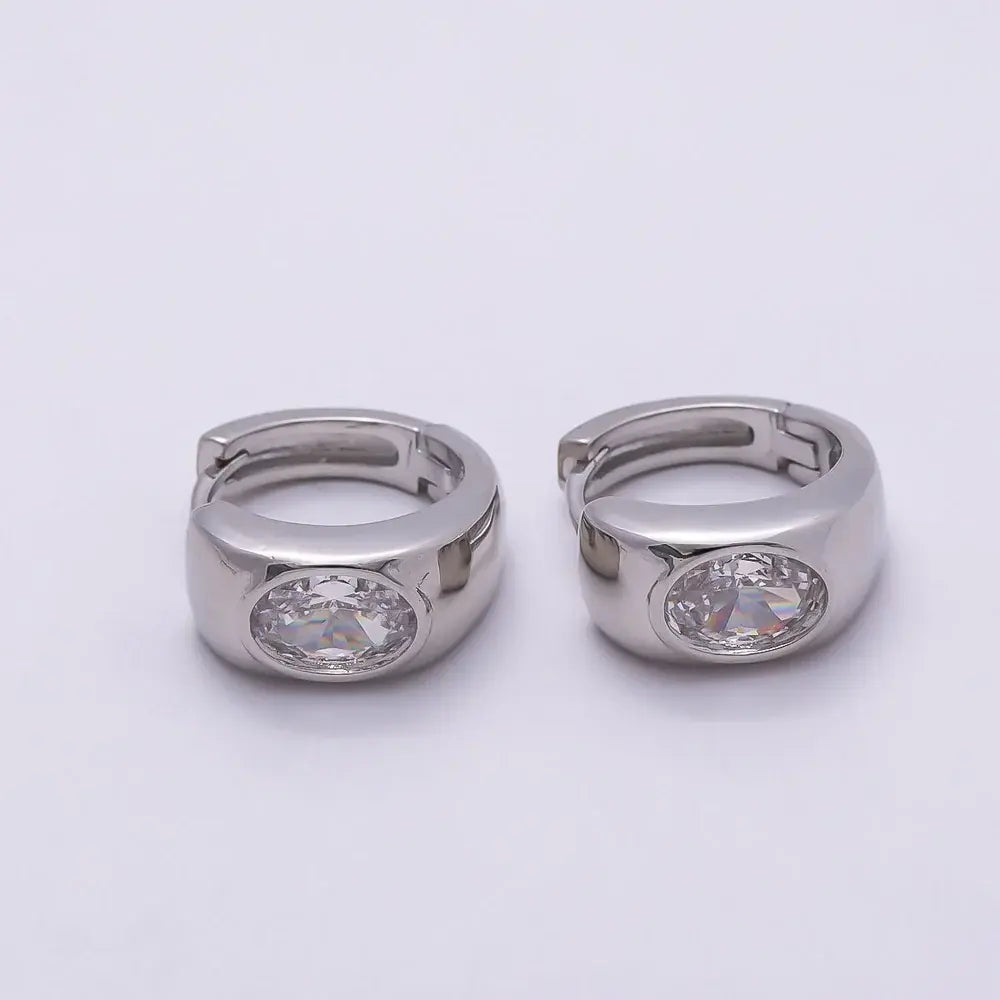 14mm Oval CZ Wide Huggie- Silver