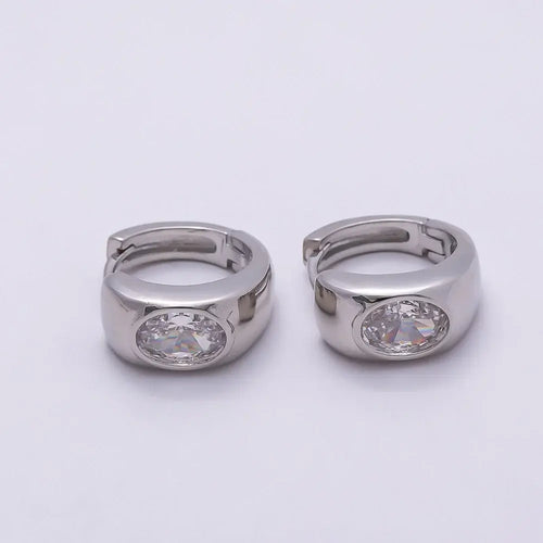 14mm Oval CZ Wide Huggie- Silver