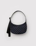 Small Nylon Crescent Bag - Black and Sky Blue Micro Dot