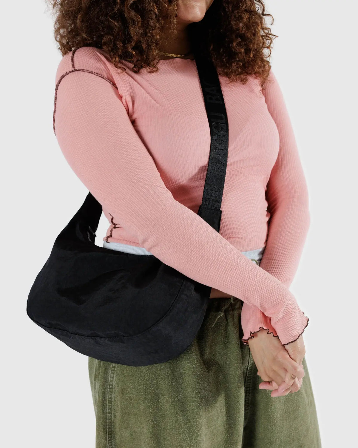 Medium Nylon Crescent Bag- Black