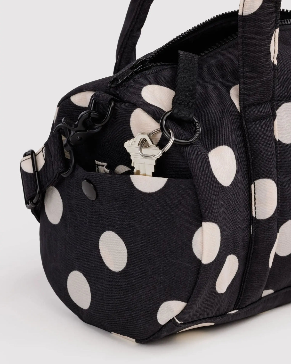 Nylon Duffle Bag - Black and Cream Polka Dot