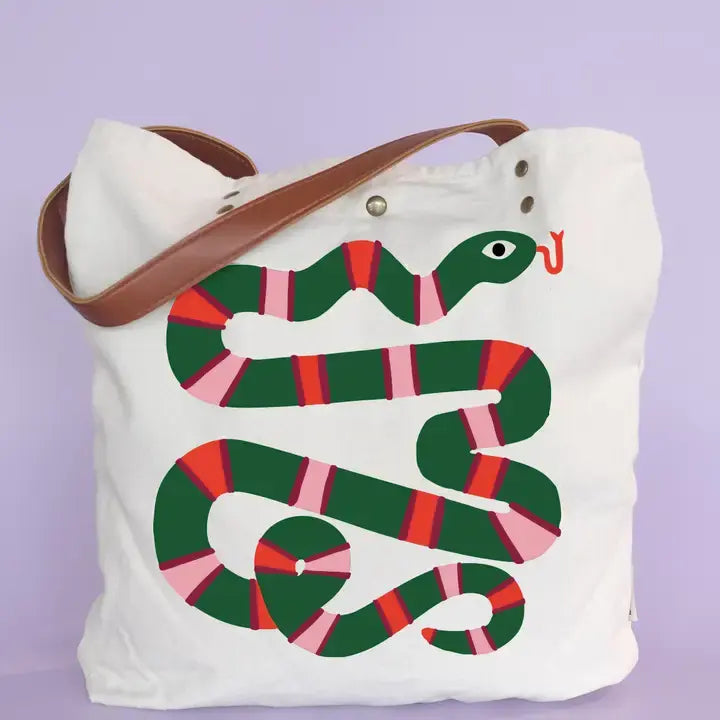 Striped Snake Canvas Tote Bag