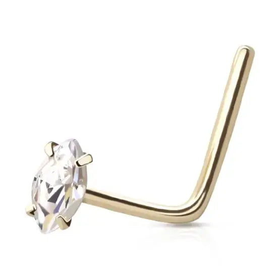 14k Gold Nose L Shape Marquise Prong Shape