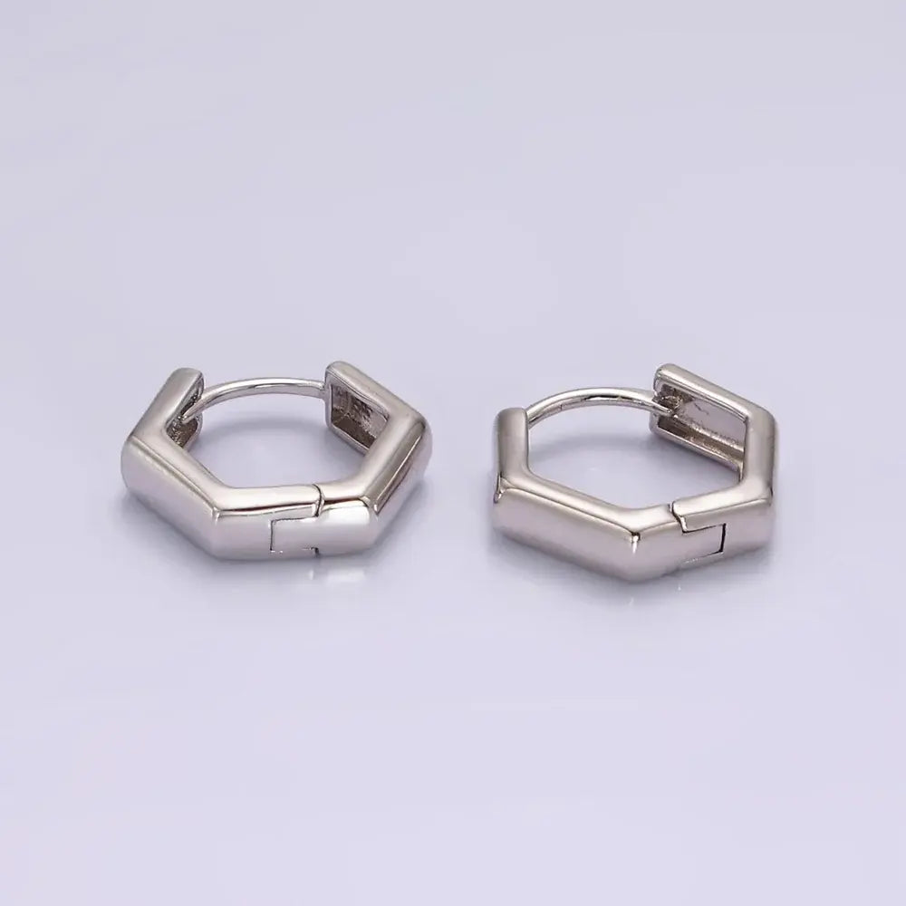 Hexagon Huggie- Silver
