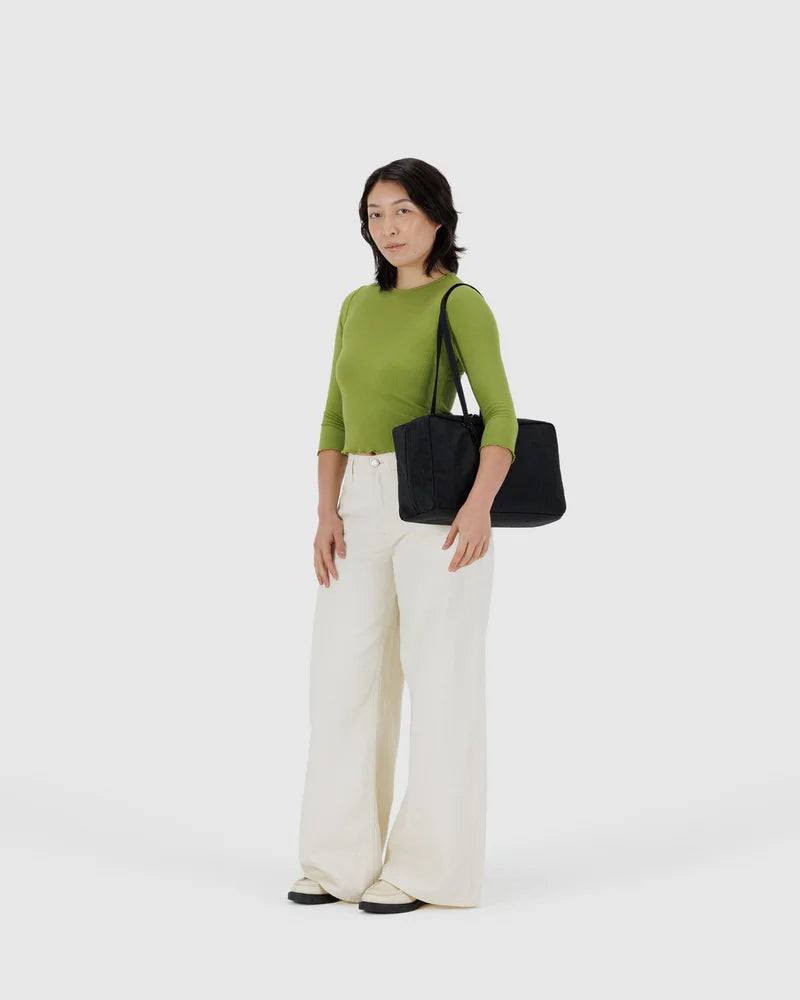 Medium Nylon Bowler Bag- Black