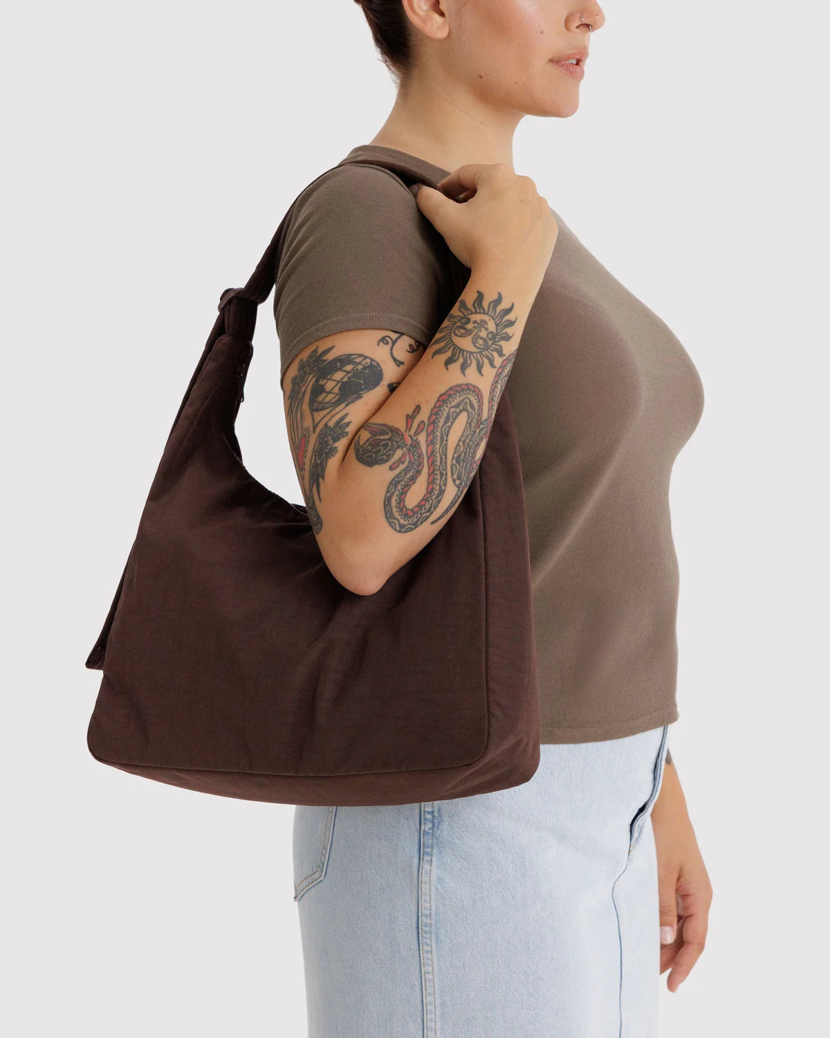 Nylon Shoulder Bag - Coffee