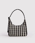 Mini Nylon Shoulder Bag - Black and Cream Gingham