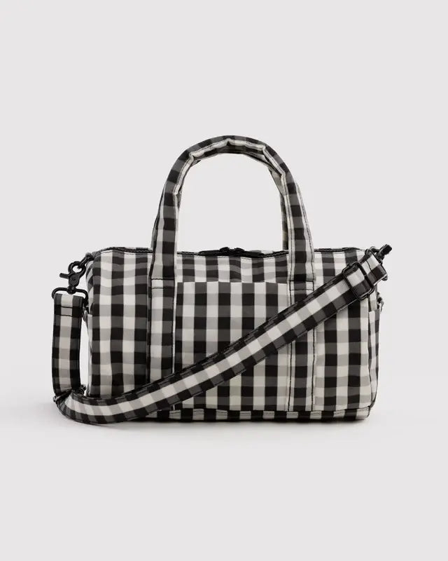 Nylon Duffle Bag - Black and Cream Gingham