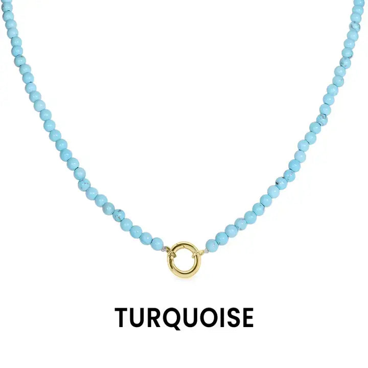 Stone Charm Keeper Necklace- Turquoise