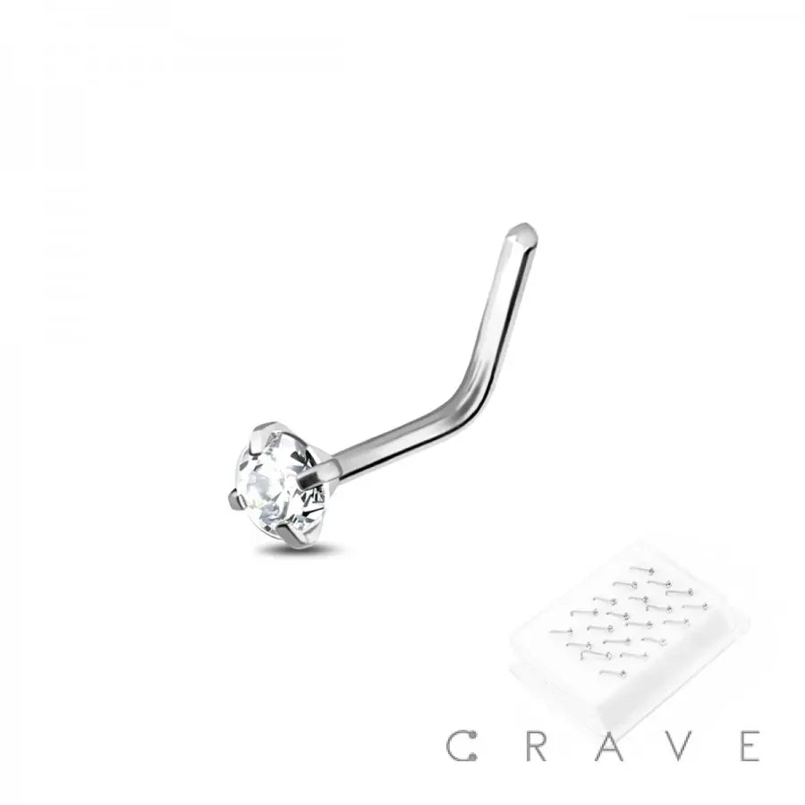 I Shape with Chrystal .925 Silver Nose Stud 1.5mm