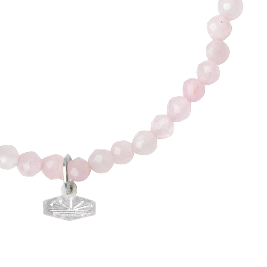 Mini Faceted Stone Stacking Bracelet - Rose Quartz/Silver