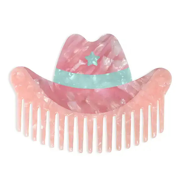 Wide-Tooth Mini Comb- Cowgirl Hat- Pink & Blue