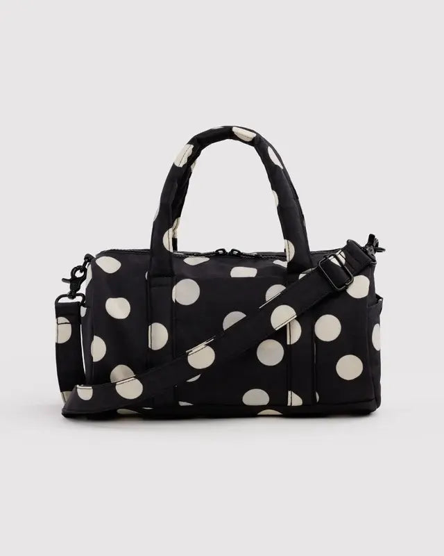 Nylon Duffle Bag - Black and Cream Polka Dot