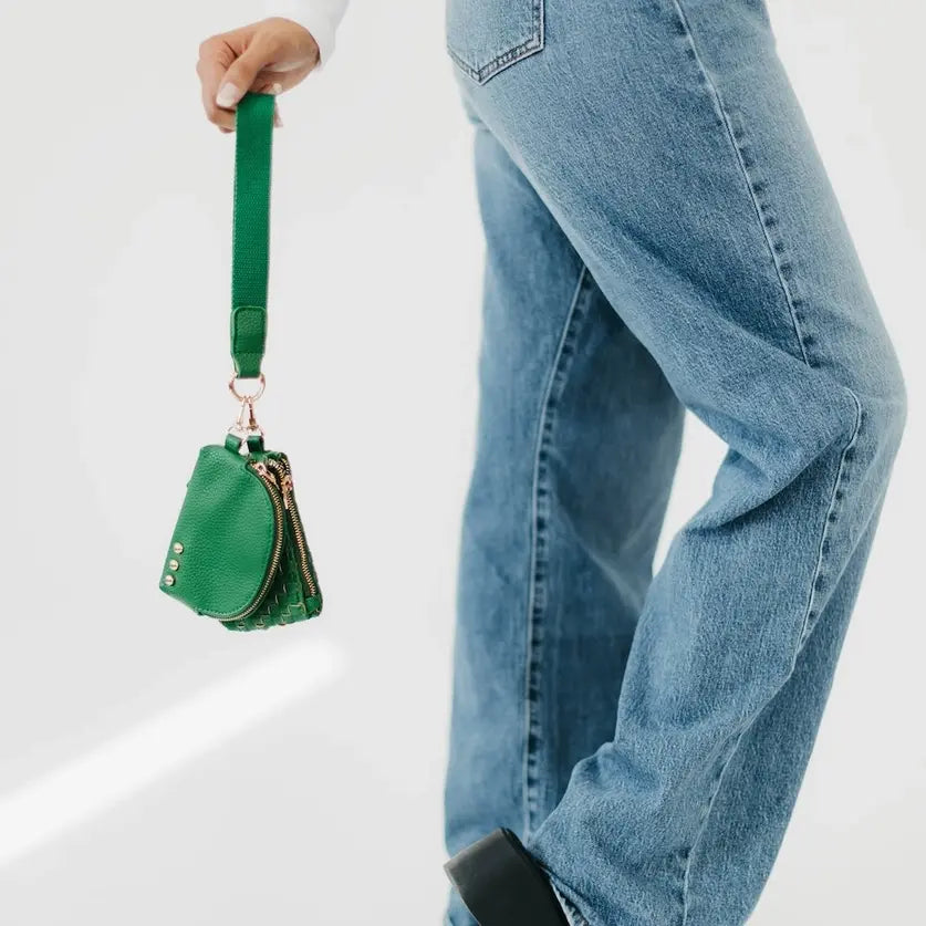 Wonderlust Woven Dual Pouch Wristlet- Emerald