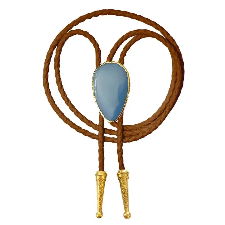 Gemstone Bolo Tie - Blue Opal - Brown