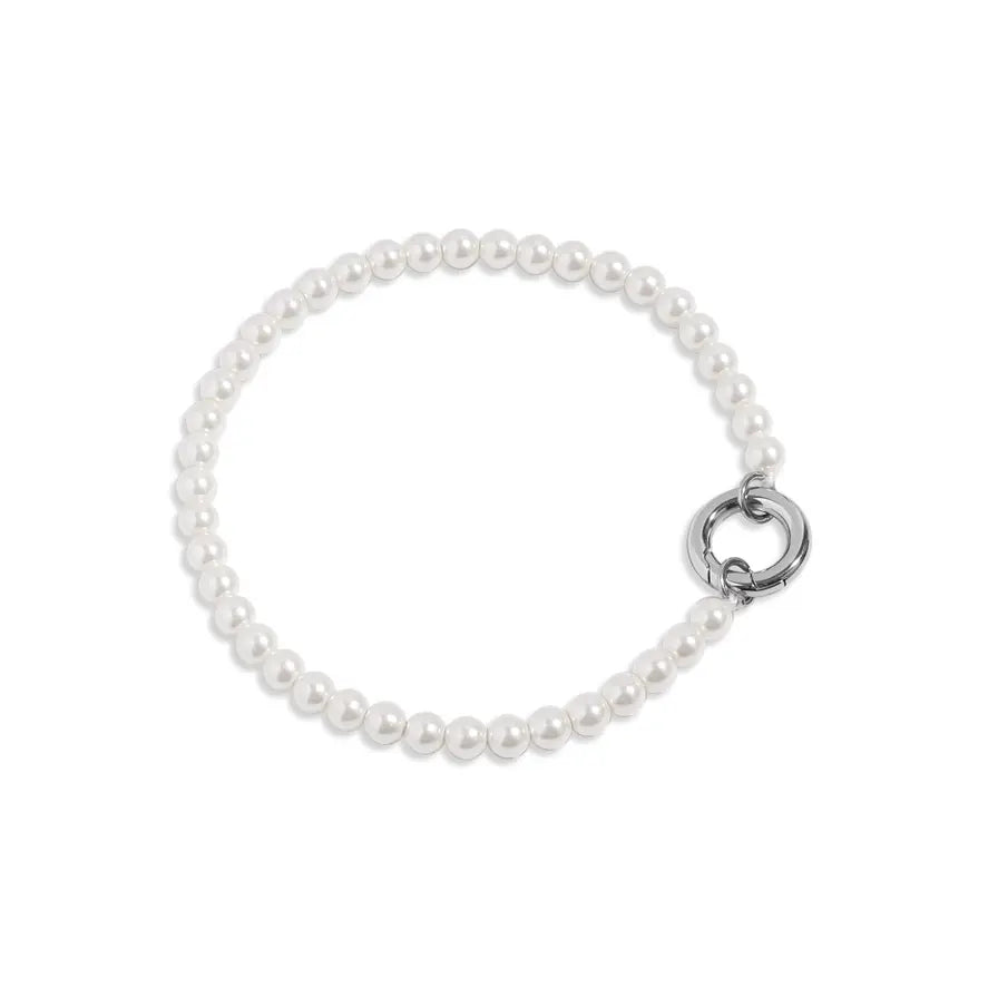 Beaded Pearl Charm Holder Bracelet- Stainless