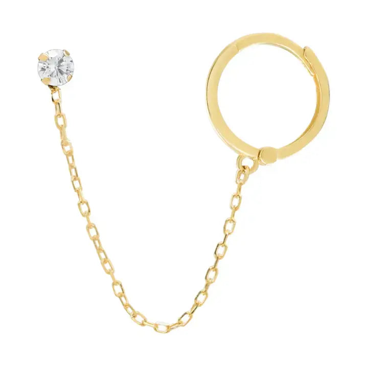 CZ & Huggie Chain Stud 14k