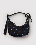 Crescent Bag Charm - Black and Sky Blue Micro Dot