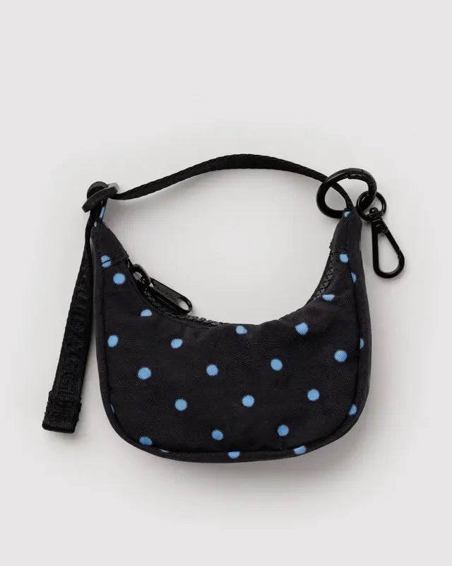 Crescent Bag Charm - Black and Sky Blue Micro Dot