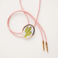 Rhinestone Cactus Bolo Tie - Pink Cord