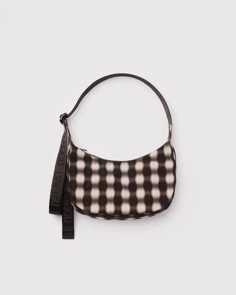 Small Nylon Crescent Bag - Blurred Gingham Brown