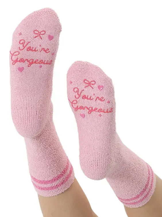 Fuzzy Crew Socks w/ Bottom Grip- You're Gorgeous