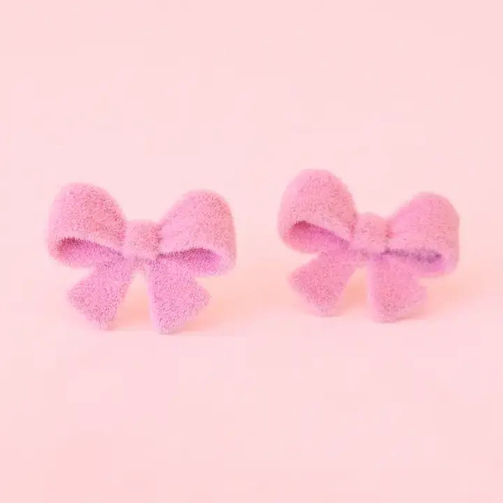 Flocked Bow Earring- Pink