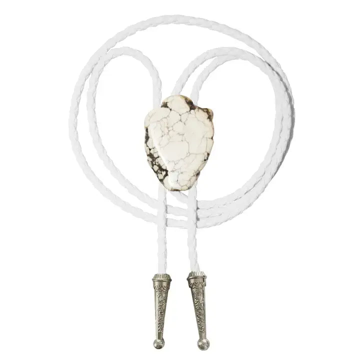 Gemstone Bolo Tie- Howlite- White/Gold