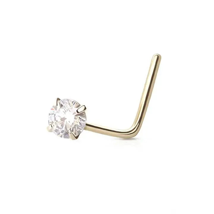 14k Gold Nose I with 2.5 mm Prong Set Gem