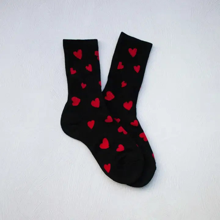 Lovely Heart Shape Socks- Black/Red