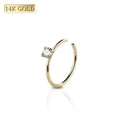 Single Prong Set Stone 14 Karat Gold Nose Hoop "O-Ring"