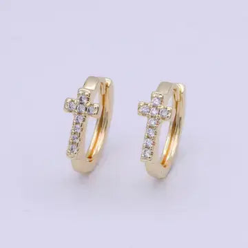 Cross Gold CZ Hoop