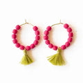 Small GF Hoops with Beads & Tassels - Magenta