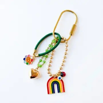 Rainbow Bag Charm - Green Beads