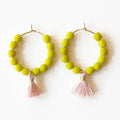 Small GF Hoops with Beads & Tassels - Lime
