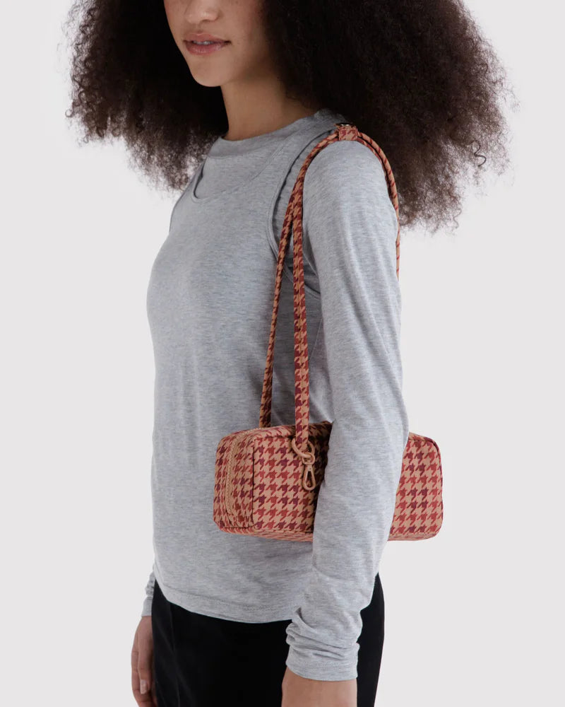 Small Nylon Bowler Bag - Tan Houndstooth