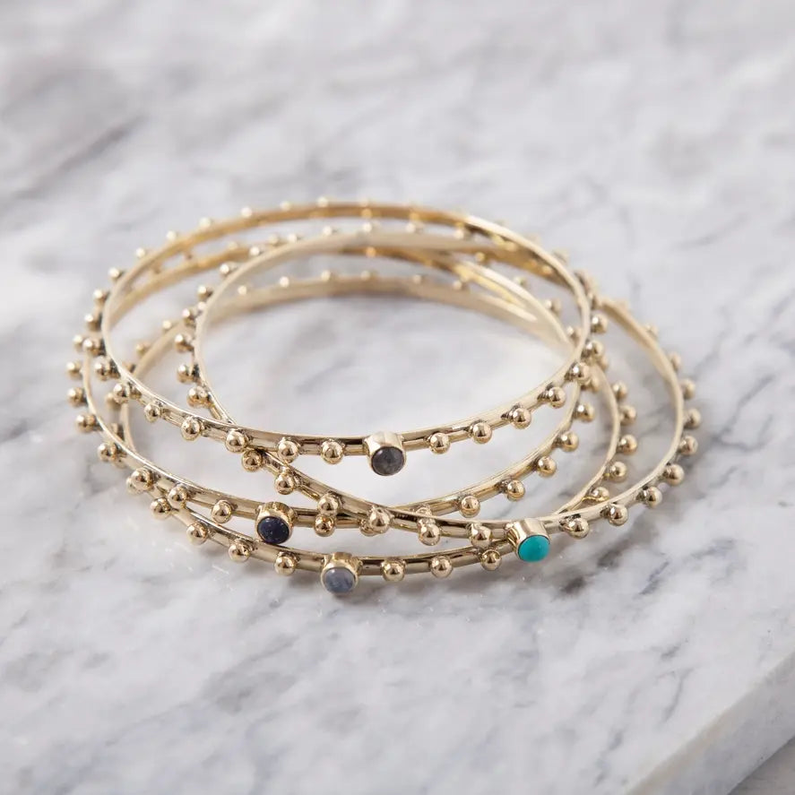Brass Studded Bangle with Lapis
