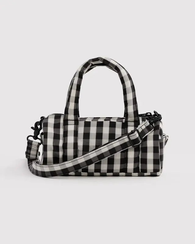 Small Nylon Duffle Bag - Black and Cream Gingham