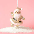 Retro Glitter Dancing Santa Ornament- Gold Sparkle