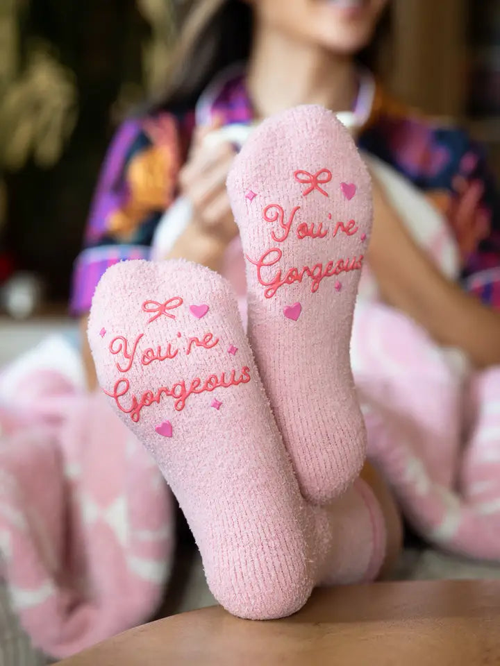 Fuzzy Crew Socks w/ Bottom Grip- You're Gorgeous
