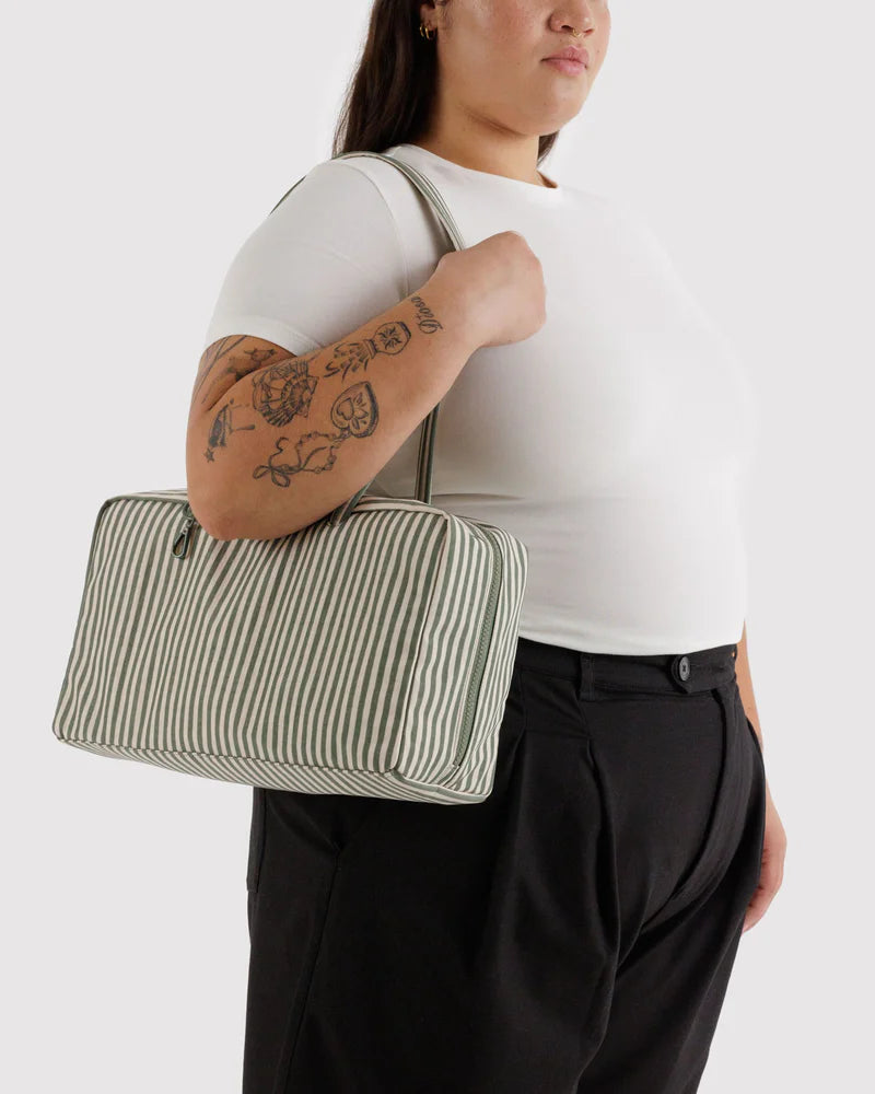 Medium Nylon Bowler Bag- Sage Stripe